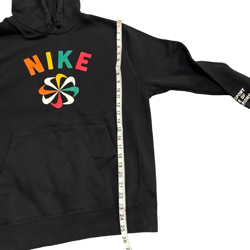 Nike Mens Black Sunburst Pinwheel Logo Graphic Pullover Hoodie Small